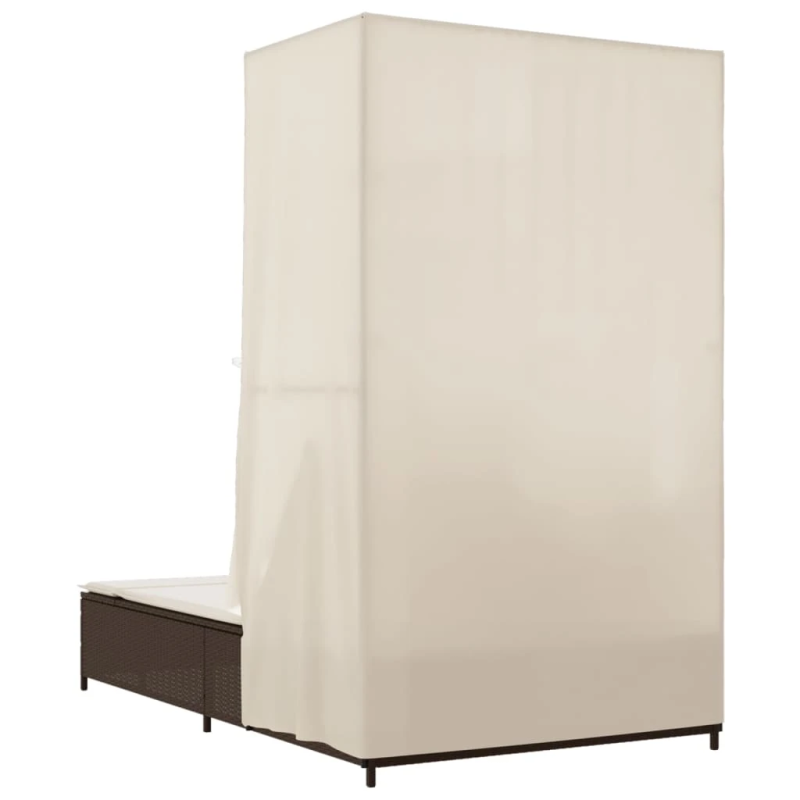 vidaXL divvietīgs sauļošanās krēsls ar jumtu un aizkariem, brūna PE