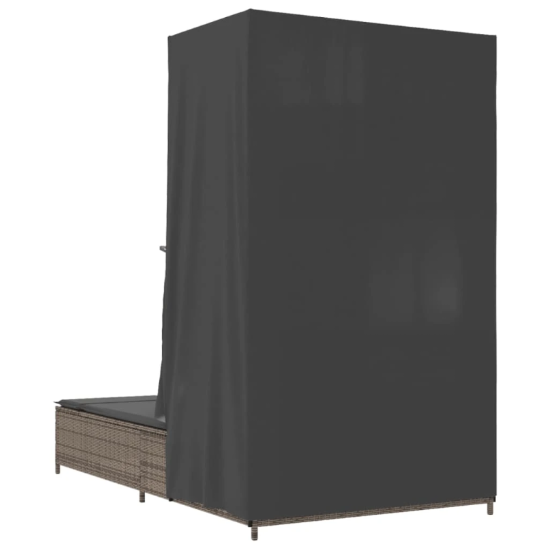 vidaXL divvietīgs sauļošanās krēsls ar jumtu un aizkariem, pelēka PE