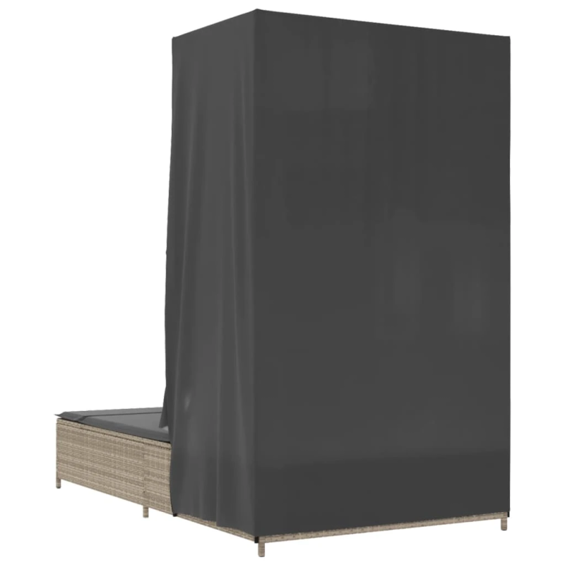 vidaXL divvietīgs sauļošanās krēsls ar jumtu un aizkariem, PE