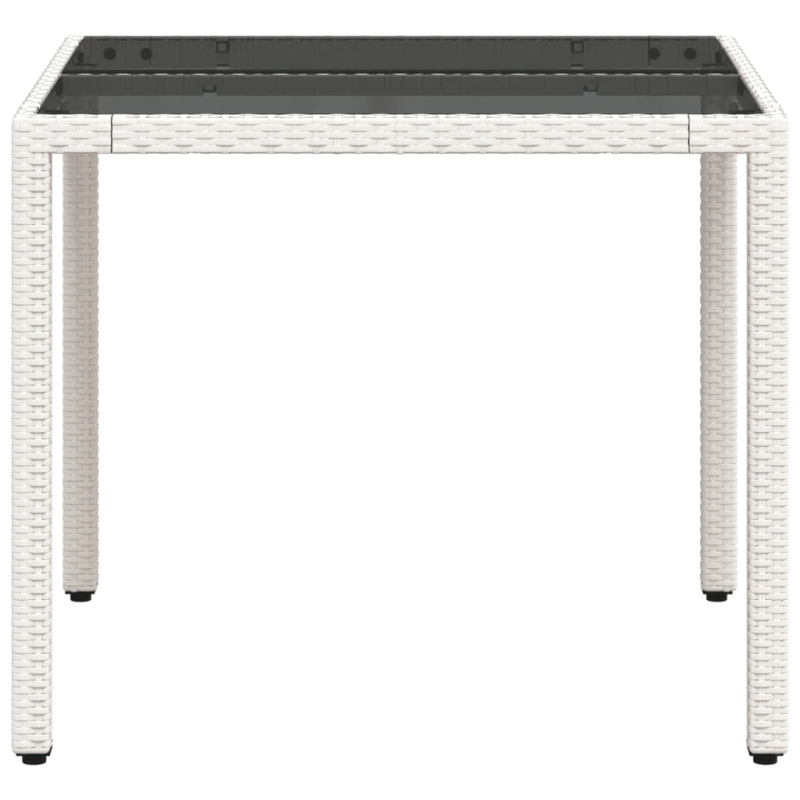 vidaXL dārza galds ar stikla virsmu, balts, 90x90x75cm, PE rotangpalma