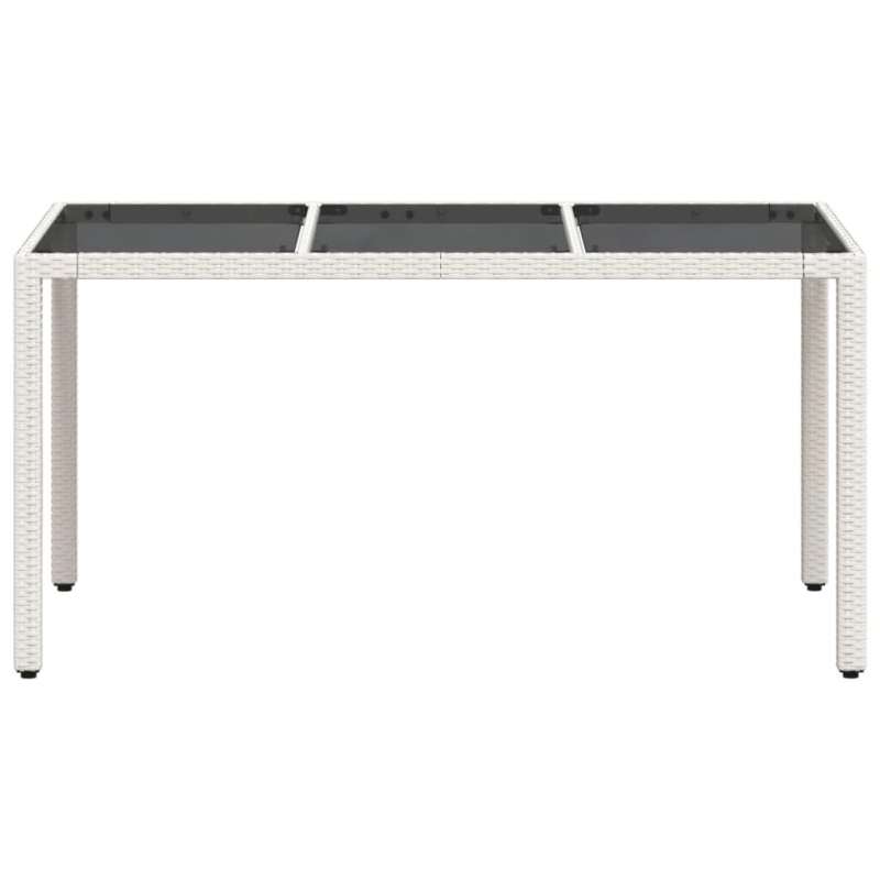 vidaXL dārza galds, stikla virsma, balts, 150x90x75 cm, PE rotangpalma