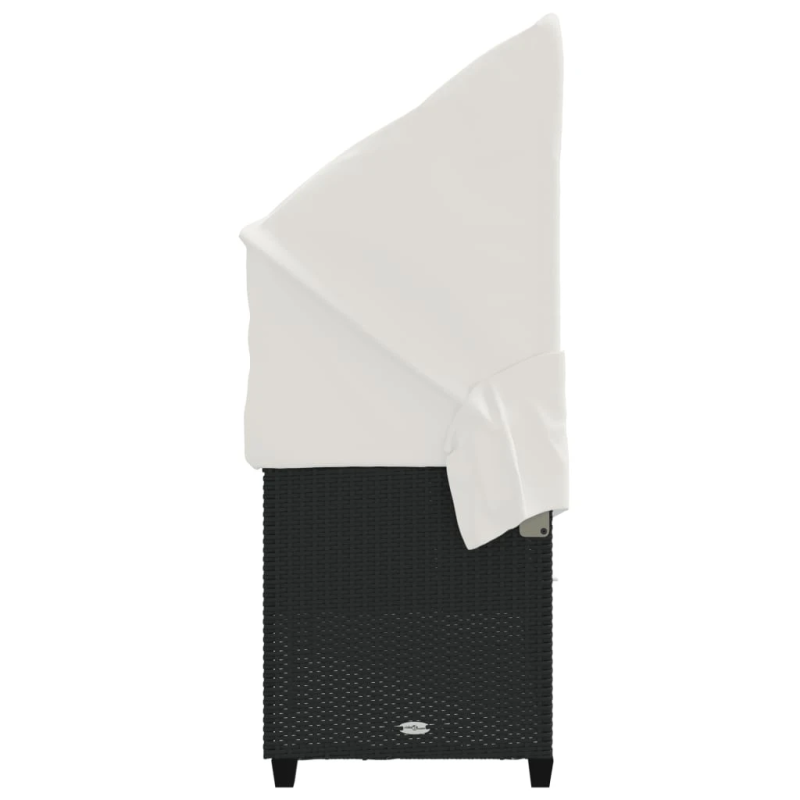 vidaXL sauļošanās zvilnis ar jumtiņu, matračiem, melna PE rotangpalma