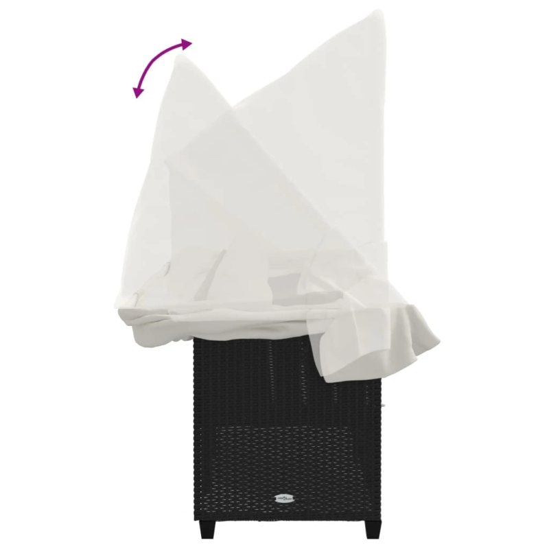 vidaXL sauļošanās zvilnis ar jumtiņu, matračiem, melna PE rotangpalma