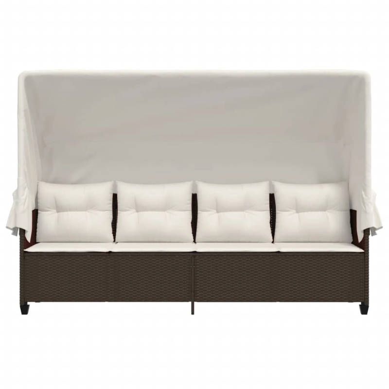 vidaXL sauļošanās zvilnis ar jumtiņu, matračiem, brūna PE rotangpalma