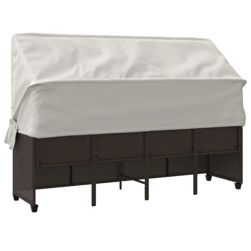 vidaXL sauļošanās zvilnis ar jumtiņu, matračiem, brūna PE rotangpalma