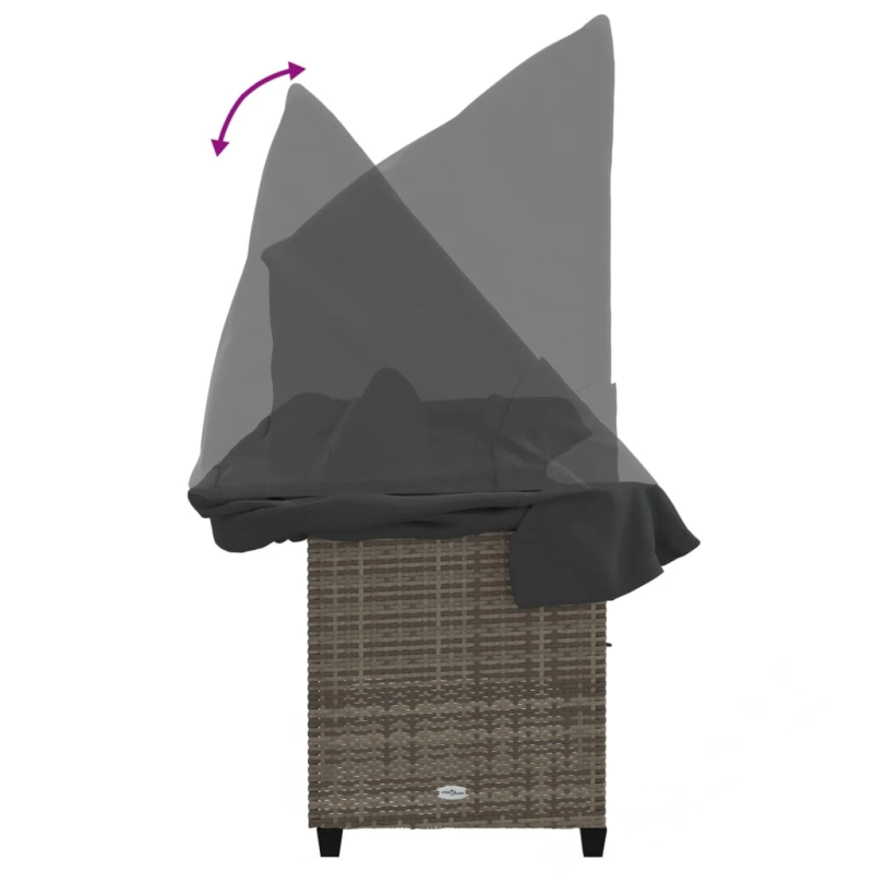 vidaXL sauļošanās zvilnis ar jumtiņu, matračiem, pelēka PE rotangpalma