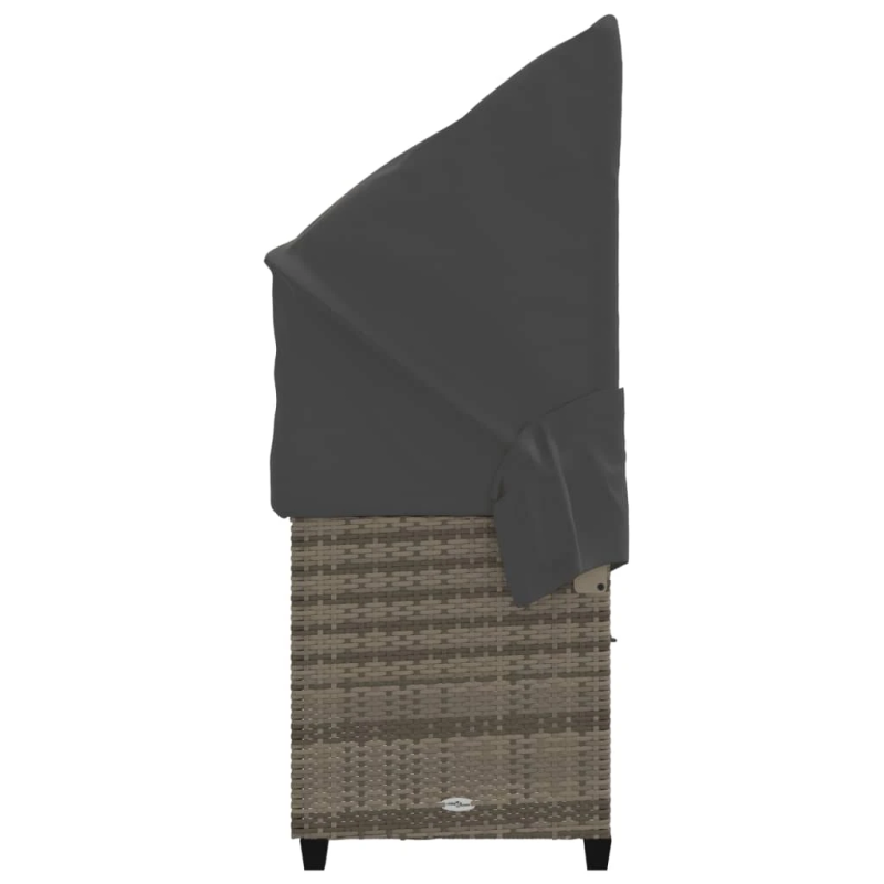 vidaXL sauļošanās zvilnis ar jumtiņu, matračiem, pelēka PE rotangpalma