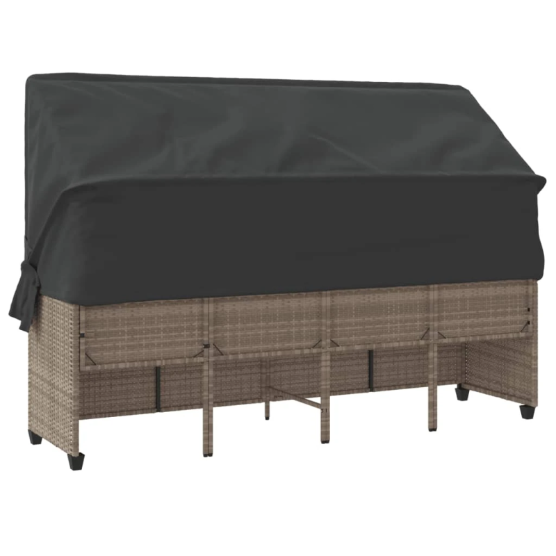 vidaXL sauļošanās zvilnis ar jumtiņu, matračiem, pelēka PE rotangpalma