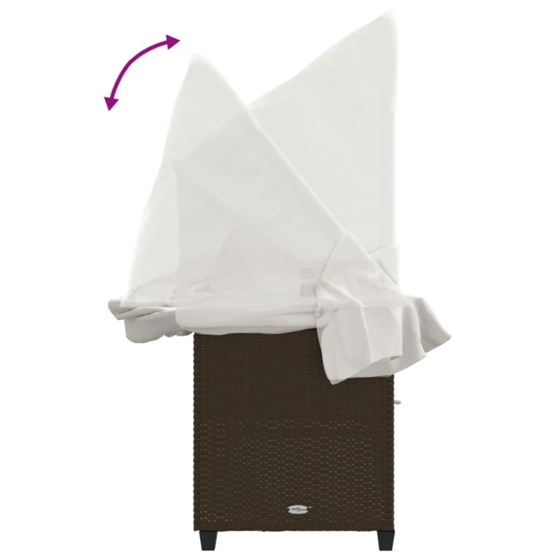 vidaXL sauļošanās zvilnis ar jumtiņu, matračiem, brūna PE rotangpalma