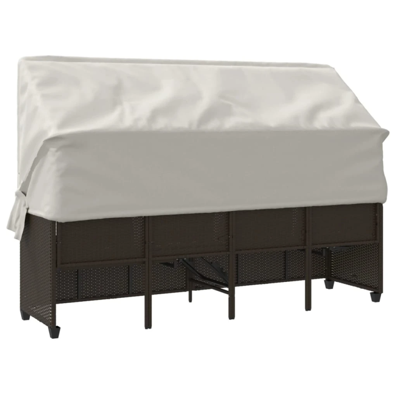 vidaXL sauļošanās zvilnis ar jumtiņu, matračiem, brūna PE rotangpalma