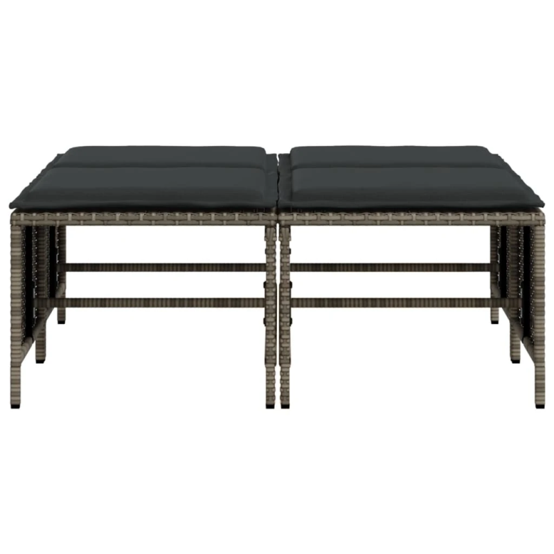 vidaXL dārza soli ar matračiem, 4 gab., pelēka PE rotangpalma