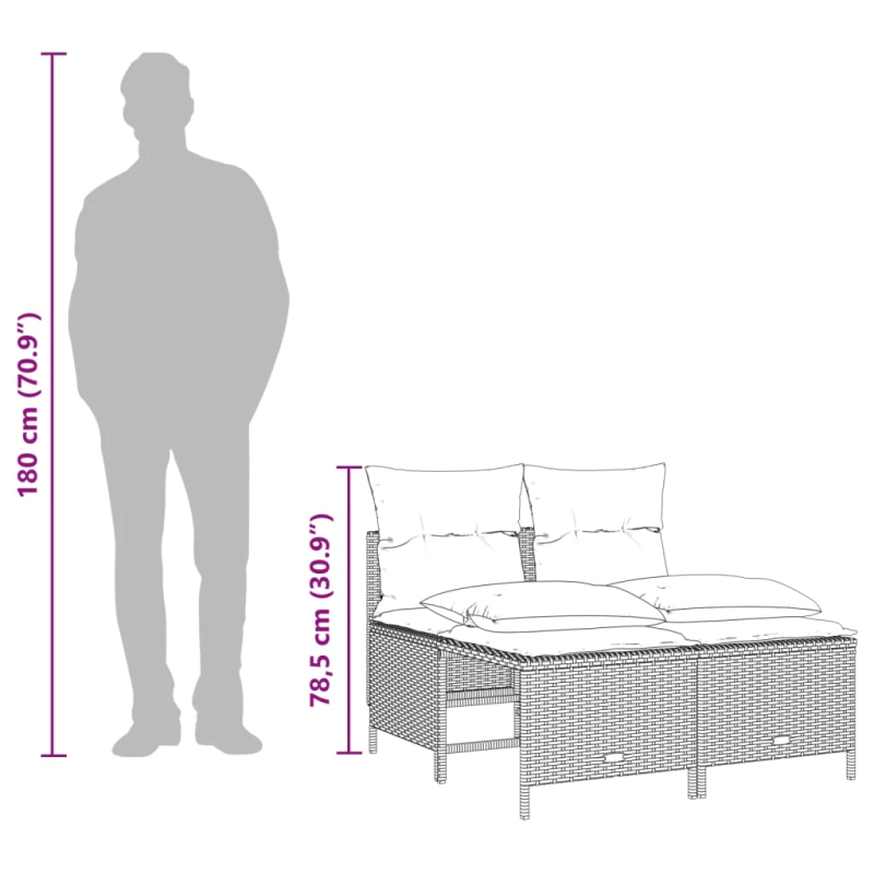 vidaXL 4-daļīgs dārza dīvāna komplekts ar matračiem, pelēks PE pinums