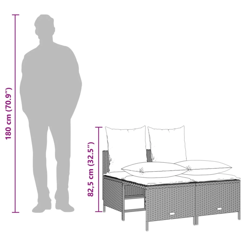 vidaXL 4-daļīgs dārza dīvānu komplekts,matrači, gaiši pelēka PE pinums