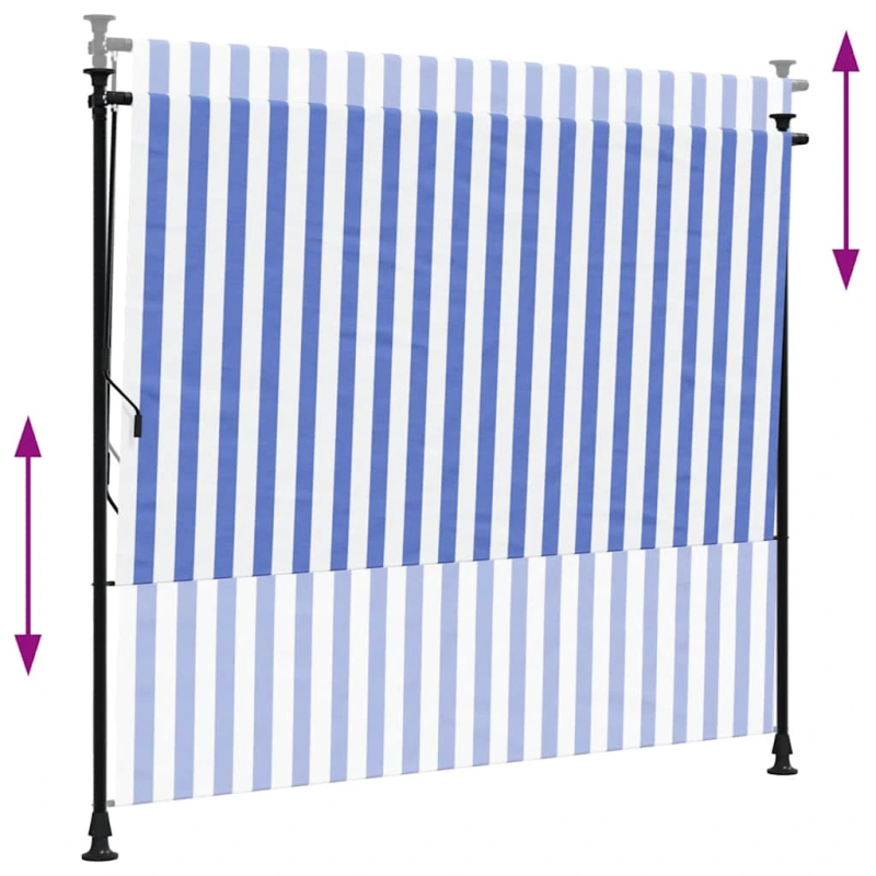 vidaXL āra ruļļu žalūzija, 200x270 cm, zila ar baltu, audums, tērauds
