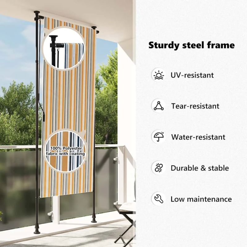 vidaXL āra ruļļu žalūzija, 120x270cm, dzeltena, balta, audums, tērauds