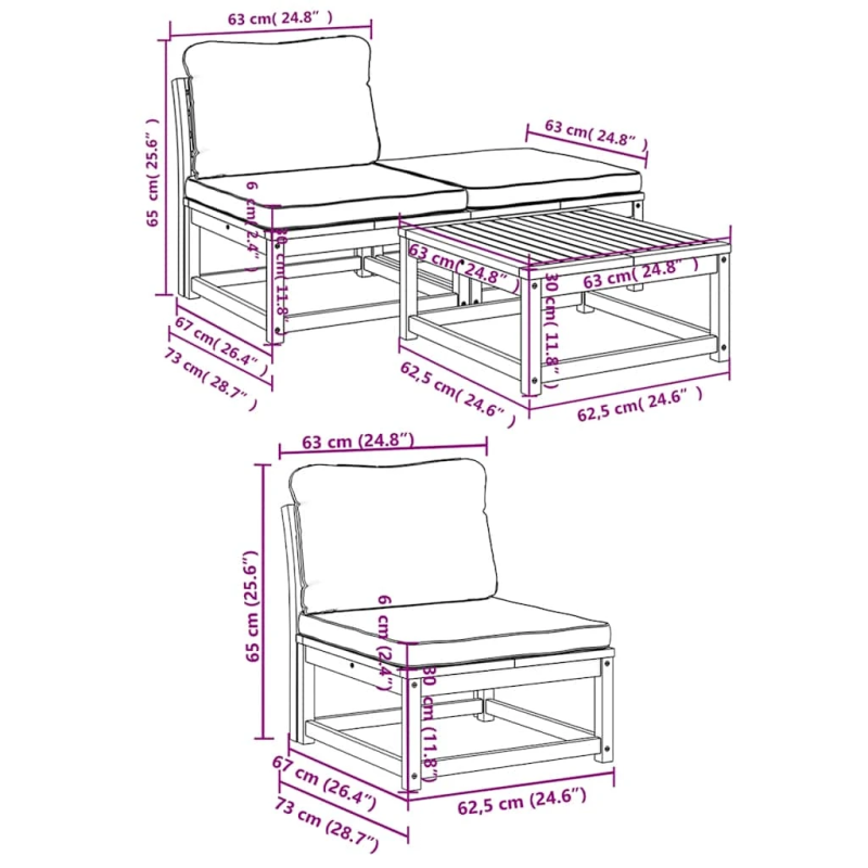 vidaXL 4-daļīgs dārza atpūtas mēbeļu komplekts ar matračiem, akācija