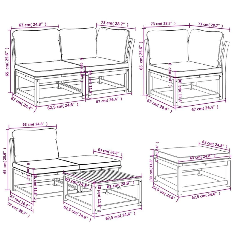 vidaXL 7-daļīgs dārza atpūtas mēbeļu komplekts ar matračiem, akācija