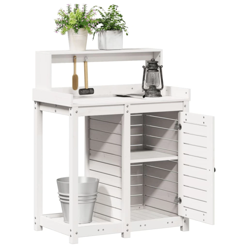 vidaXL stādīšanas galds ar plauktiem, balts, 82,5x50x109,5 cm, priede