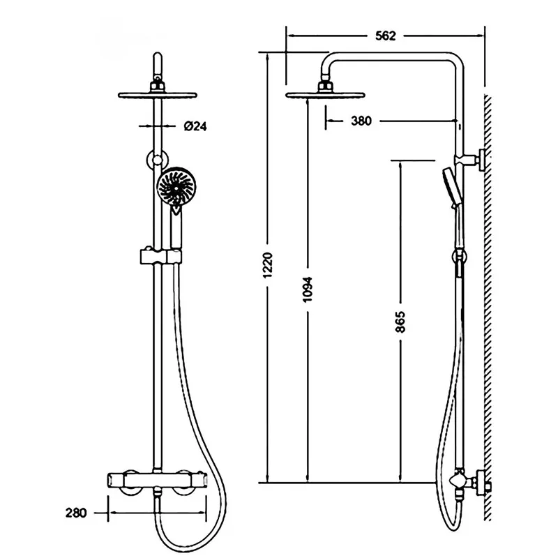 Dušas komplekts ar termostata jaucējkrānu Domoletti ST-98007, melna krās.