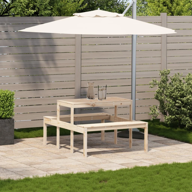 vidaXL piknika galds, 110x134x75 cm, priedes masīvkoks