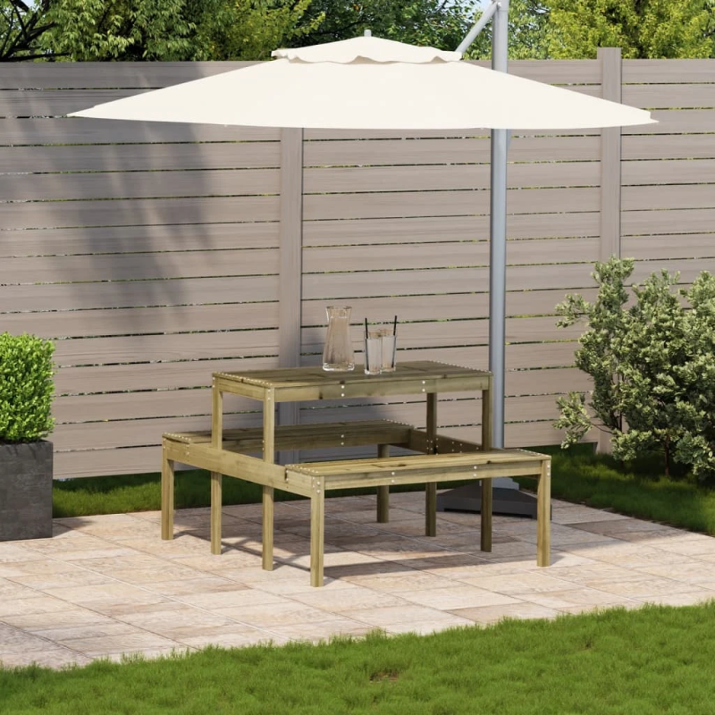 vidaXL piknika galds, 110x134x75 cm, impregnēts priedes masīvkoks