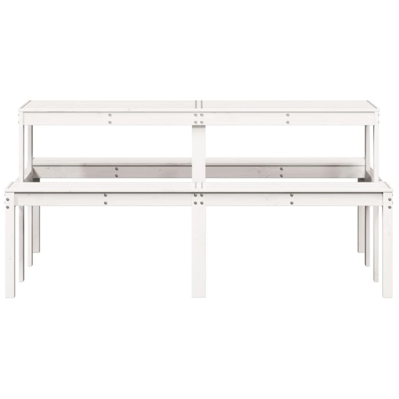 vidaXL piknika galds, balts, 160x134x75 cm, priedes masīvkoks