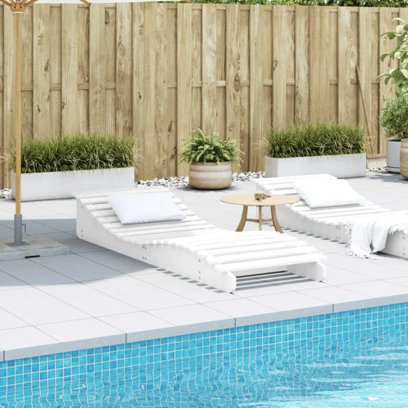 vidaXL sauļošanās zvilnis, balts, 205x70x31,5 cm, priedes masīvkoks