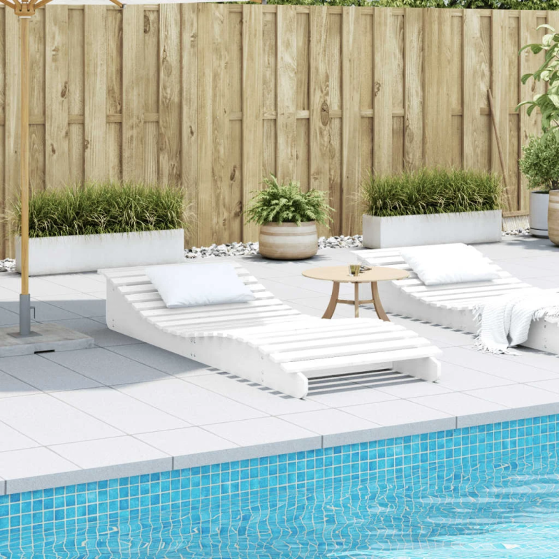 vidaXL sauļošanās zvilnis, balts, 205x80x31,5 cm, priedes masīvkoks