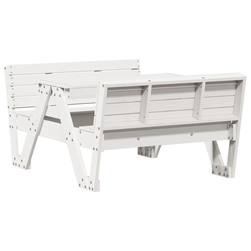 vidaXL piknika galds bērniem, balts, 88x122x58 cm, priedes masīvkoks