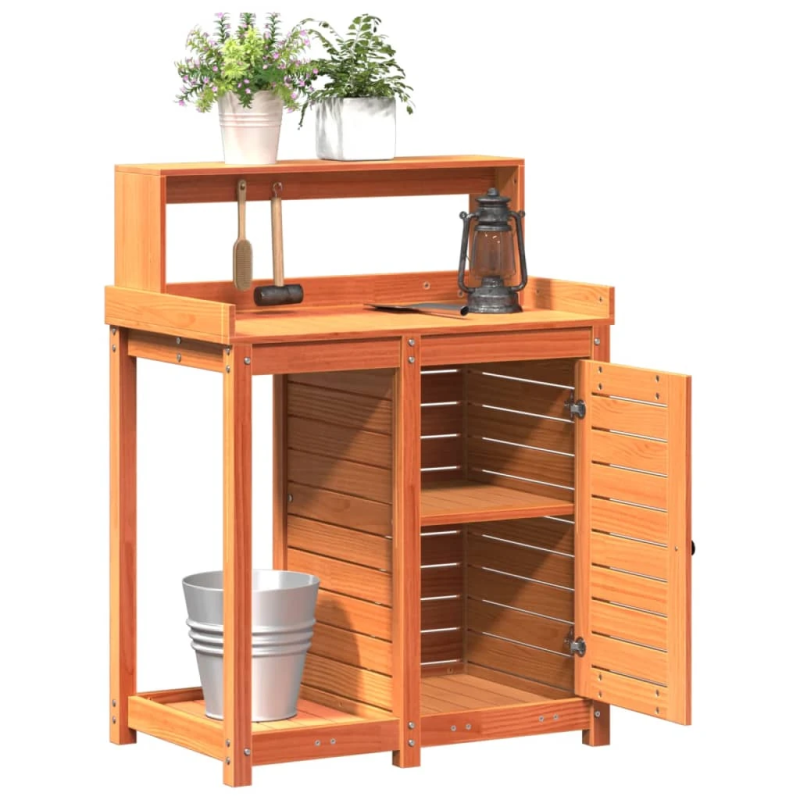 vidaXL stādīšanas galds ar plauktiem, 82,5x50x109,5 cm, priedes koks