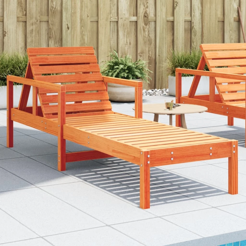 vidaXL sauļošanās zvilnis, vaska brūnas, 199,5x62x55 cm, priedes koks