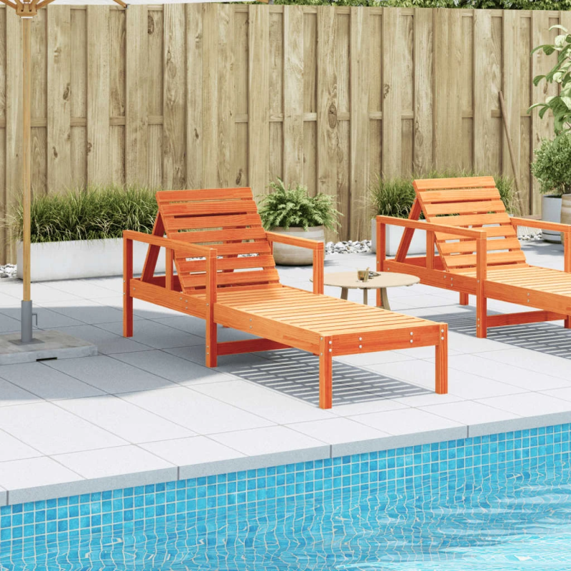 vidaXL sauļošanās zvilnis, vaska brūnas, 199,5x62x55 cm, priedes koks