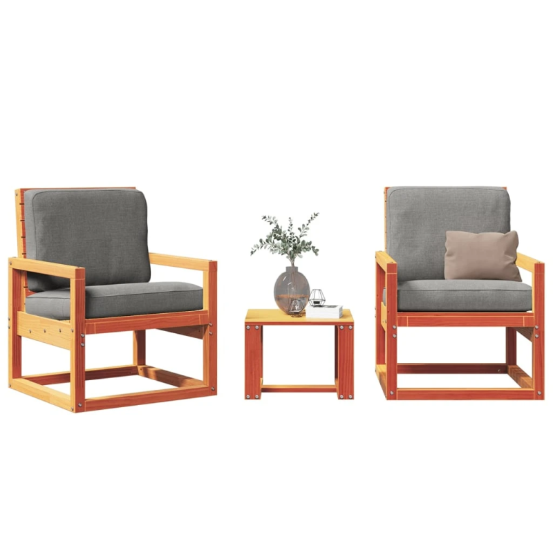 vidaXL 3-daļīgs dārza atpūtas mēbeļu komplekts, brūns priedes koks