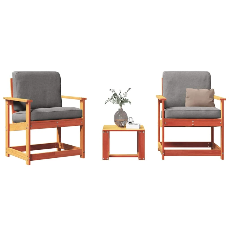 vidaXL 3-daļīgs dārza atpūtas mēbeļu komplekts, brūns priedes koks