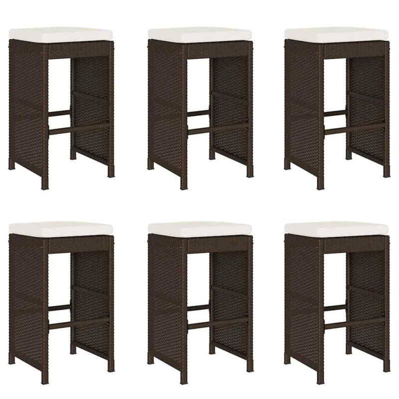 vidaXL dārza bāra krēsli ar matračiem, 6 gab., brūna PE rotangpalma