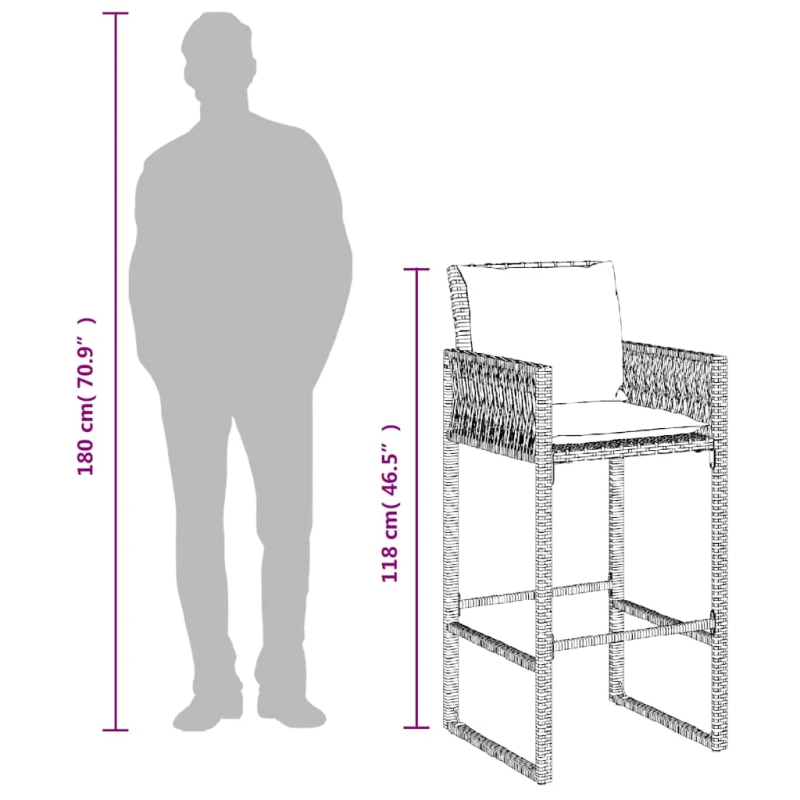 vidaXL dārza bāra krēsli ar matračiem, 2 gab., brūna PE rotangpalma