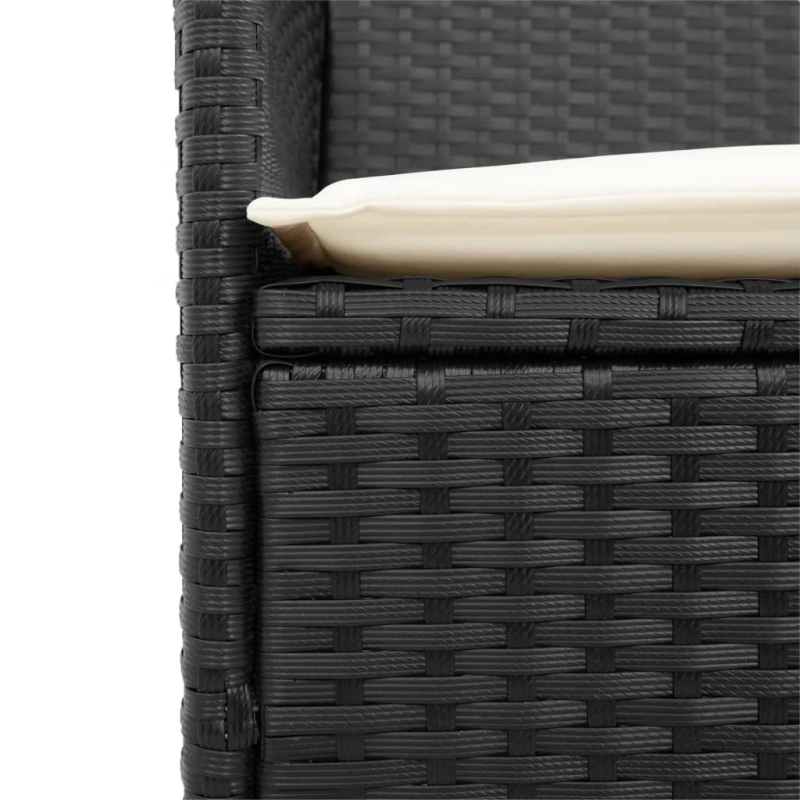 vidaXL dārza krēsli, matrači, 2 gab., melna PE rotangpalma, masīvkoks