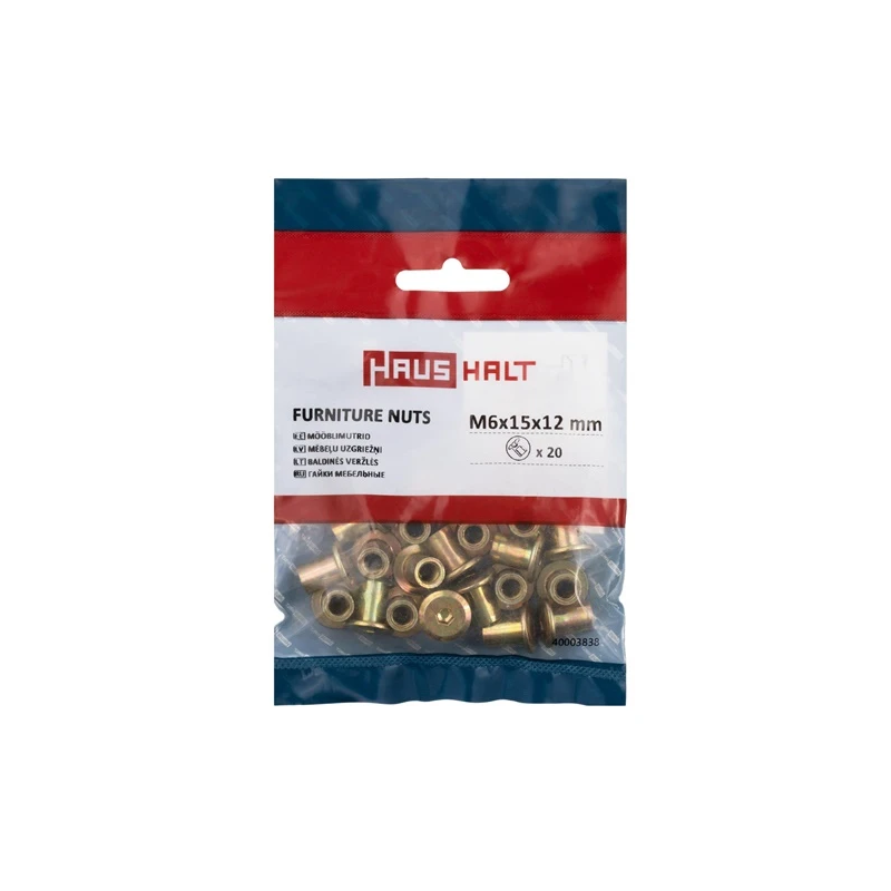 Mēbeļu uzgrieznis m6x9x12 dzelt. 20 gab.