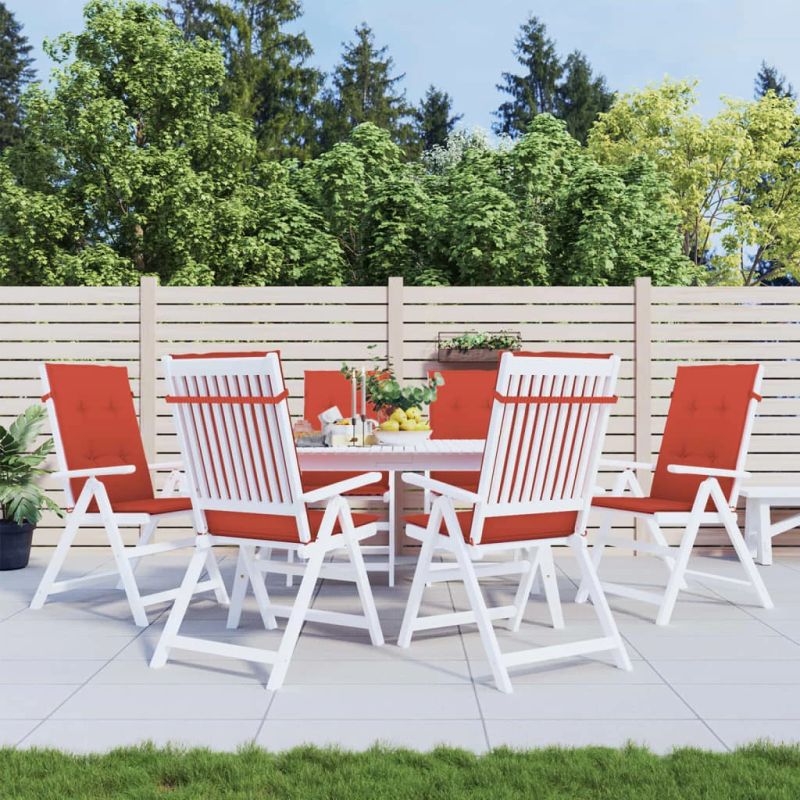 vidaXL dārza krēslu spilveni, 6 gab., sarkani, 120x50x4 cm, audums