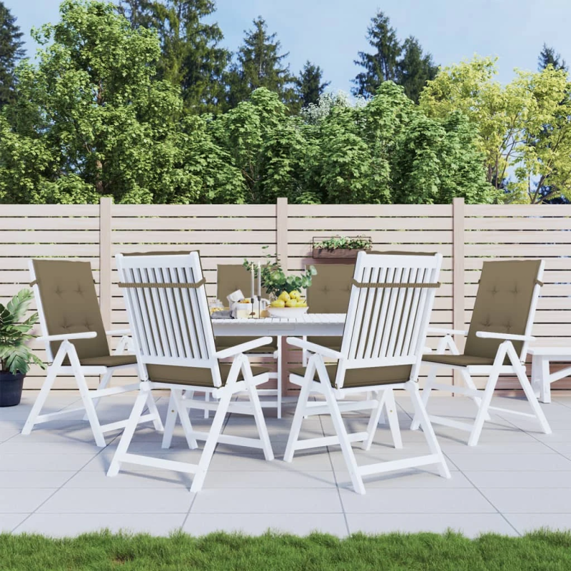 vidaXL dārza krēslu spilveni, 6 gab., pelēkbrūni, 120x50x4 cm, audums