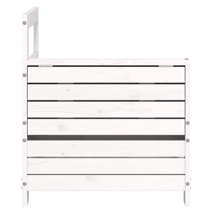 vidaXL dārza dīvāns ar roku balstu un galdiņu, balts, priedes koks