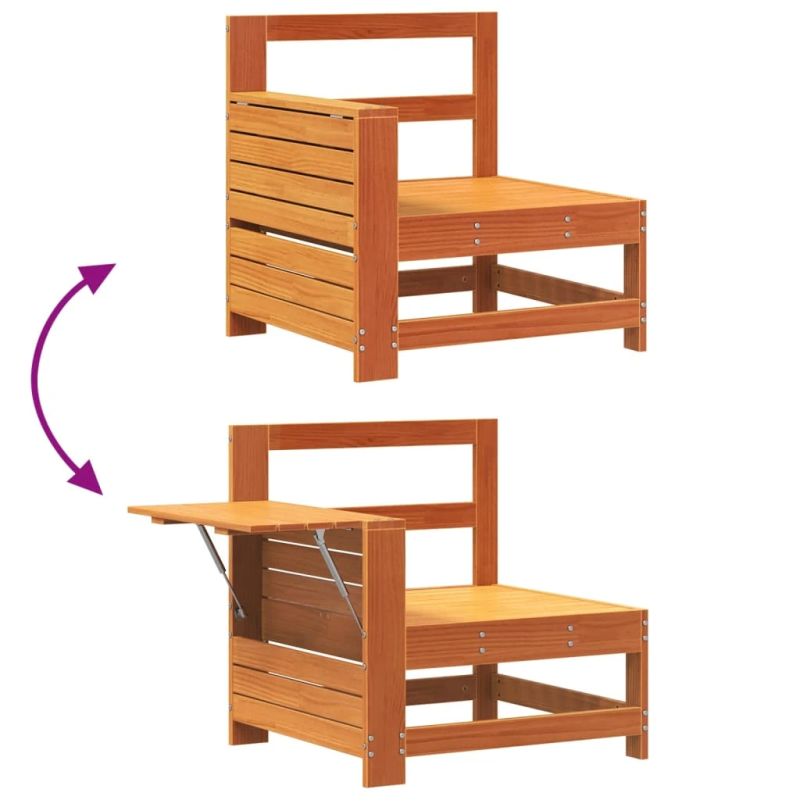 vidaXL dārza dīvāns ar roku balstu un galdiņu, vaska brūns, priede