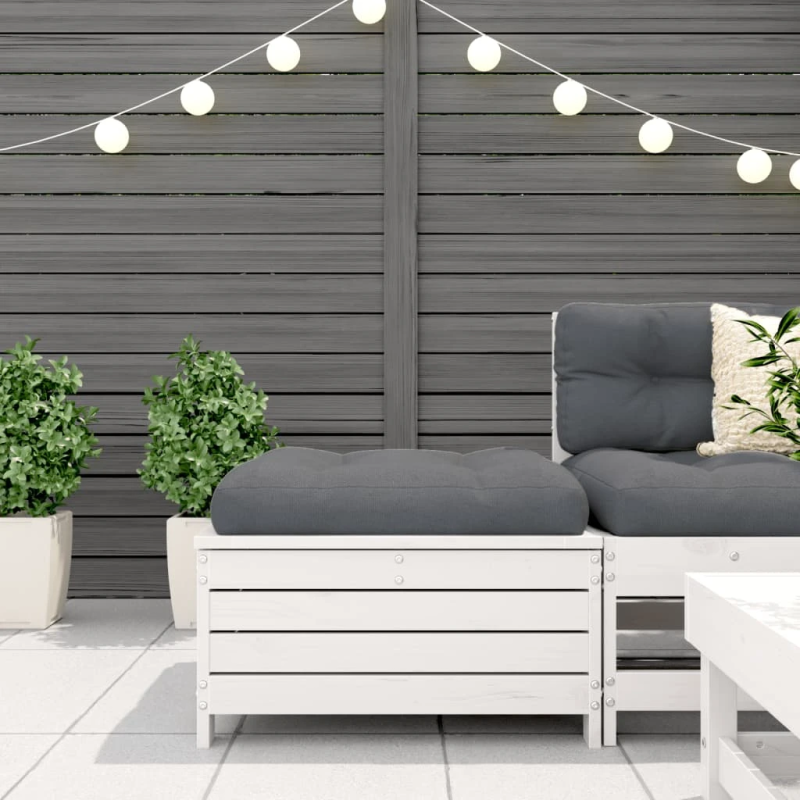 vidaXL dārza kājsoliņš, balts, 62x63,5x32 cm, priedes masīvkoks