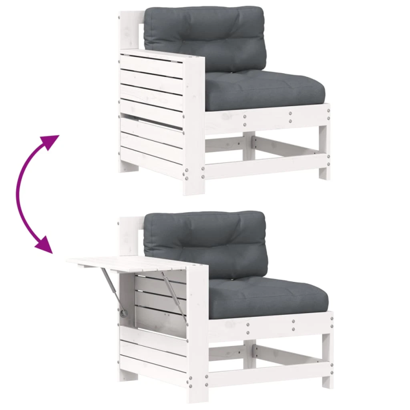 vidaXL dārza dīvāns ar matračiem, balts priedes masīvkoks