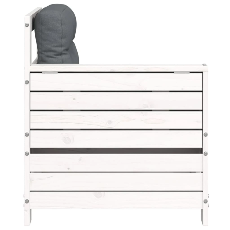 vidaXL dārza dīvāns ar matračiem, balts priedes masīvkoks