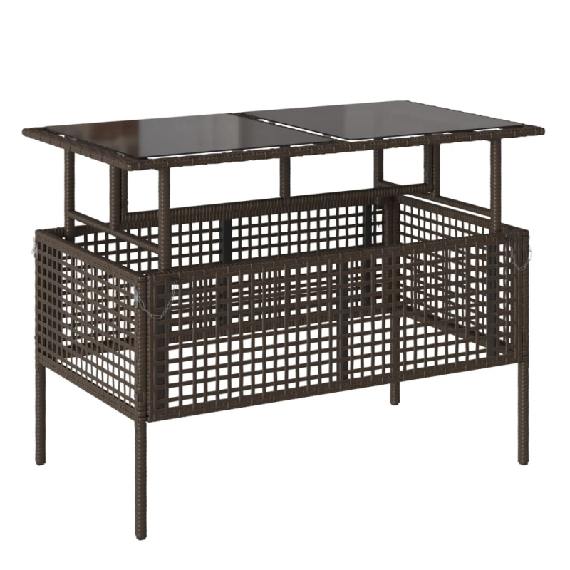 vidaXL 4-daļīgs dārza dīvānu komplekts, brūna PE rotangpalma, stikls