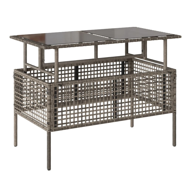 vidaXL 4-daļīgs dārza dīvānu komplekts, pelēka PE rotangpalma, stikls