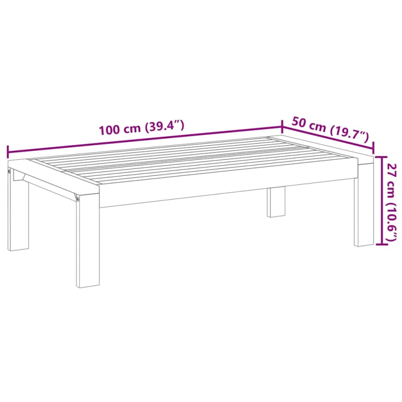 vidaXL dārza galds, 100x50x27 cm, akācijas masīvkoks