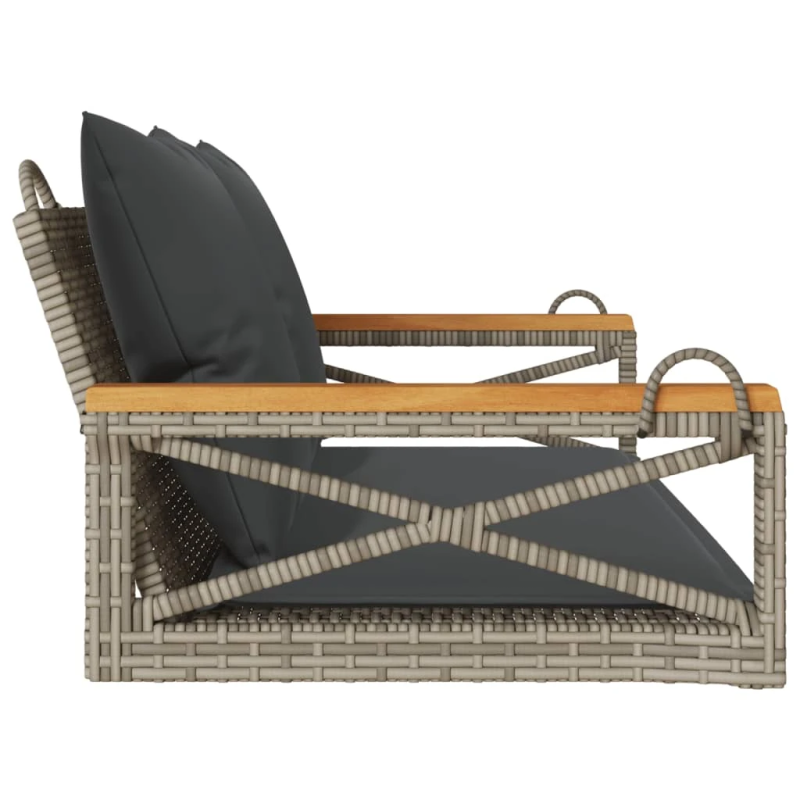 vidaXL šūpoļu sols ar spilveniem, pelēks, 109x62x40 cm, PE rotangpalma