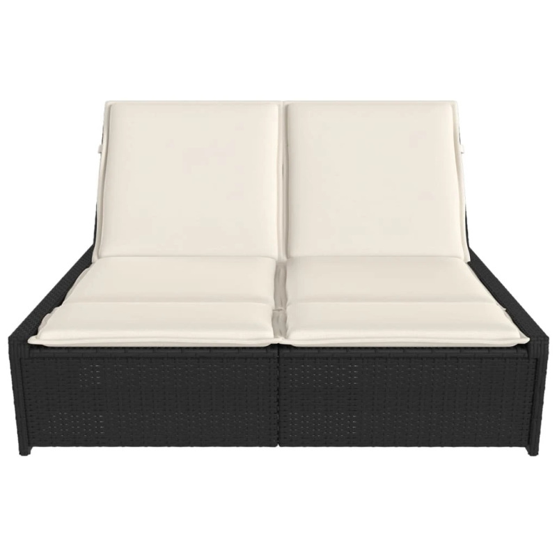 vidaXL divvietīgs sauļošanās krēsls ar matračiem, melna PE rotangpalma